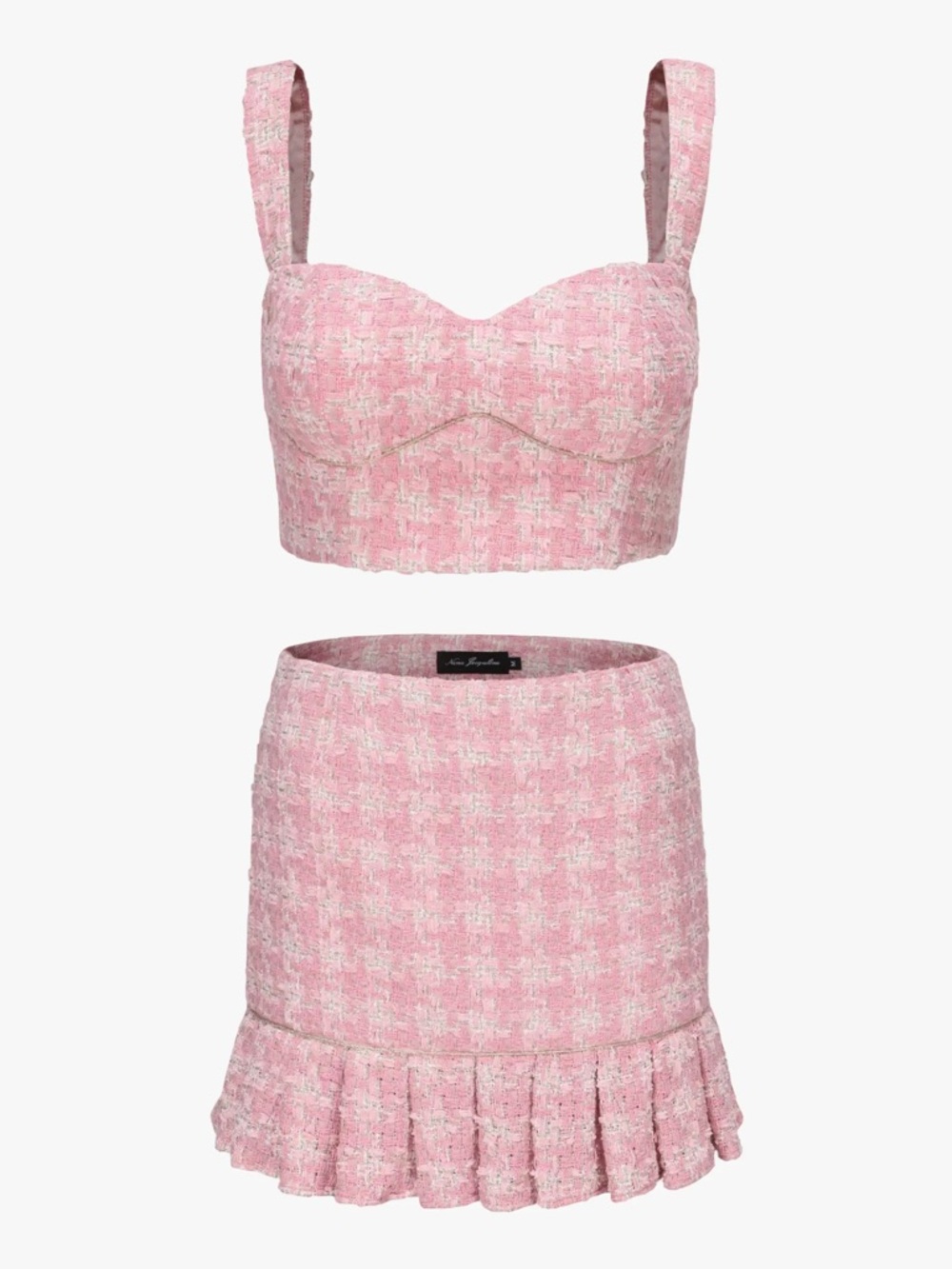 Nana Jacqueline Pink Tweed Crop Top & Ruffled Mini Skirt Set